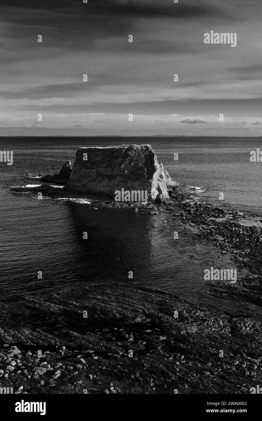 Vista sulle rocce di Cleet of Brough, il villaggio di Brough, Caithness, Scozia, Regno Unito Foto Stock