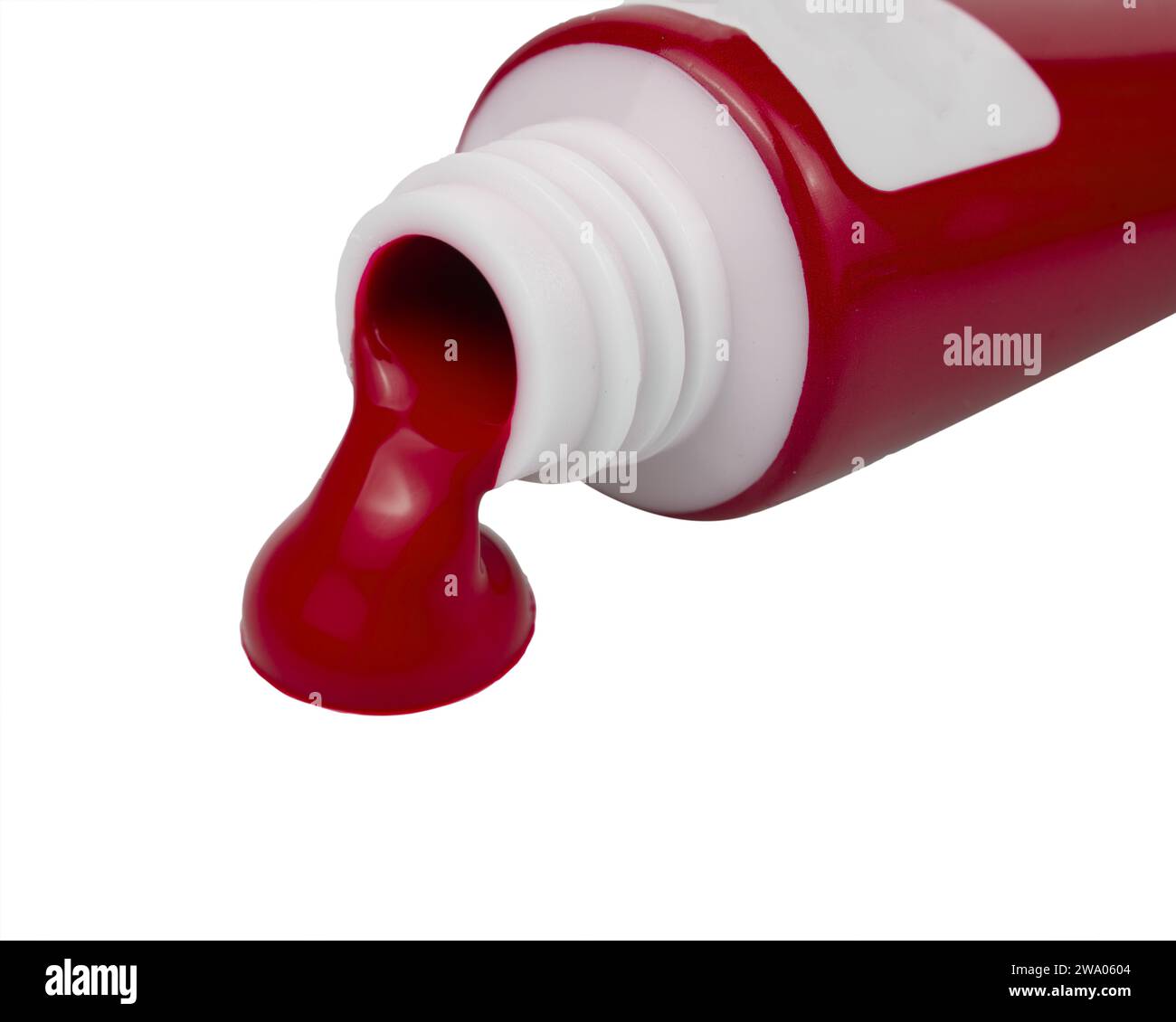 Vernice rossa, estrusa dal tubo, su bianco Foto Stock