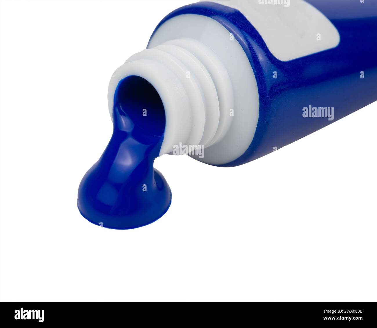 Vernice blu, estrusa dal tubo, su bianco Foto Stock