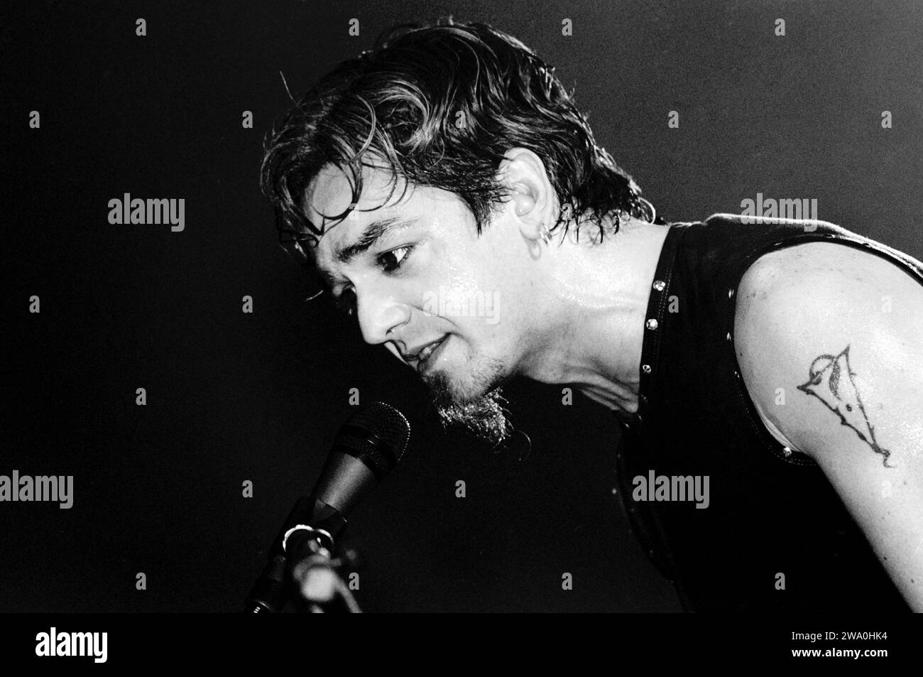 Milano Italia 2000-05-27 : Morgan cantante e chitarrista dei Bluvertigo, gruppo italiano, durante il concerto dal vivo all'acquatica Foto Stock