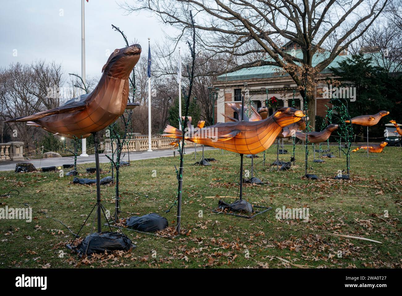 Le FESTIVITÀ NATALIZIE stagionali dello zoo del Bronx SI ILLUMINANO al crepuscolo Foto Stock