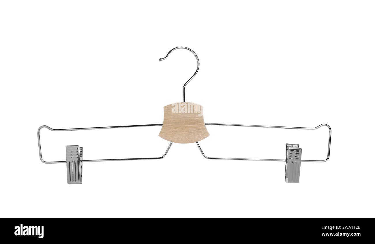 Gancio vuoto con clip isolate su bianco Foto Stock