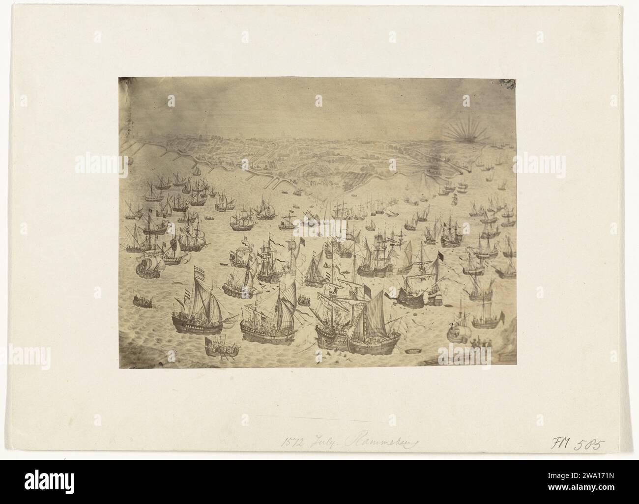 Tappeto murale con la battaglia di Rammekens, 1573, 1863 Fotografia tappeto murale del 1596-1598 con una performance della battaglia di Rammekens, aprile 1573. Vittoria dell'ammiraglio di Vlissingen Ewout Pietersz. Salsiccia, sulle navi da trasporto spagnole. Battaglia di carta dei Paesi Bassi (+ forza navale). Arazzo Fort Rammekens Foto Stock