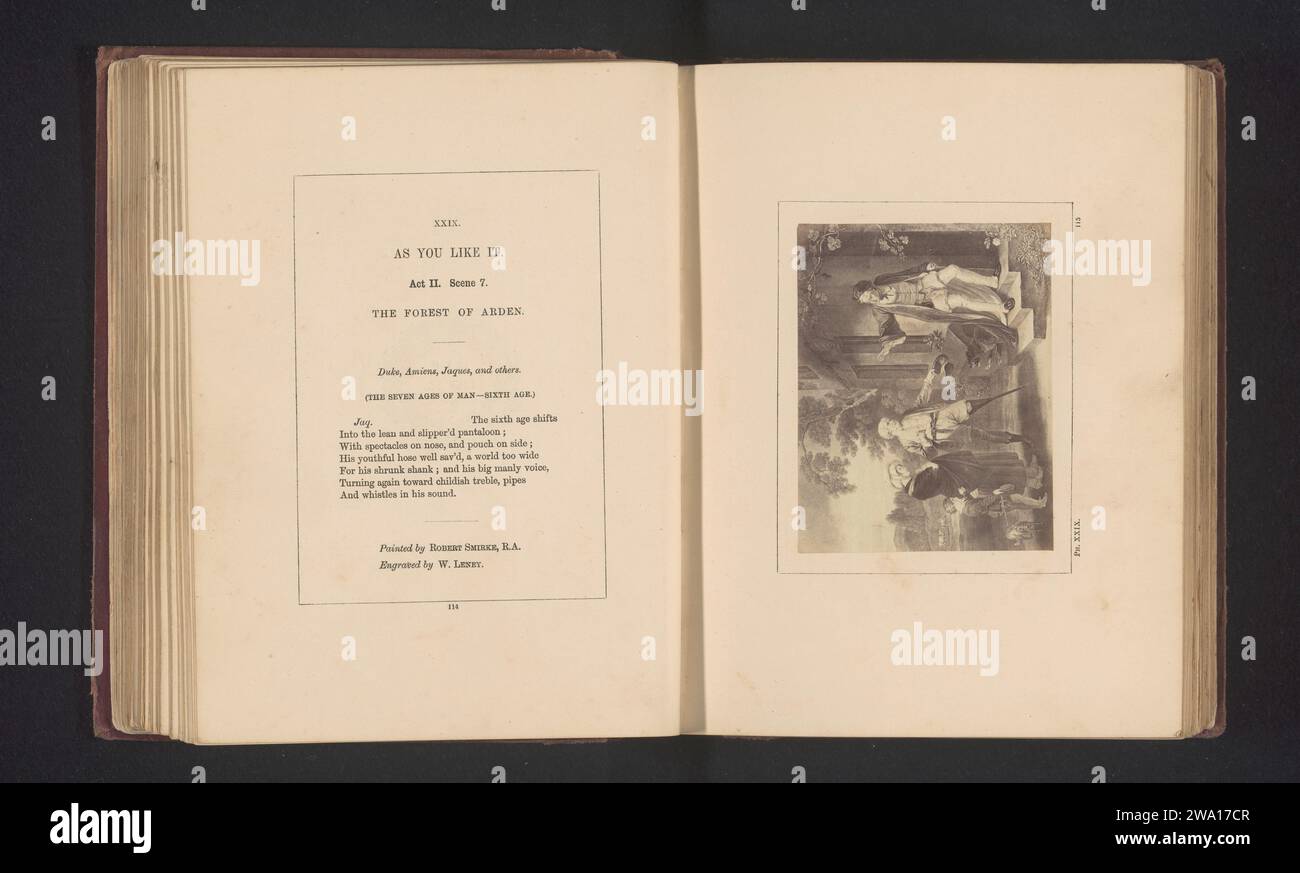 Produzione fotografica da una stampa a un dipinto di Robert Smirke, che propone una scena a voi di William Shakespeare, Stephen Ayling, dopo William Satchwell Leney, dopo Robert Smirke, c. 1854 - in o prima del 1867 Fotografia potete vedere un'immaginazione di atto II, scena 7; Seven Ages of Man. Supporto fotografico londinese albumen stampa opere specifiche di letteratura Foto Stock