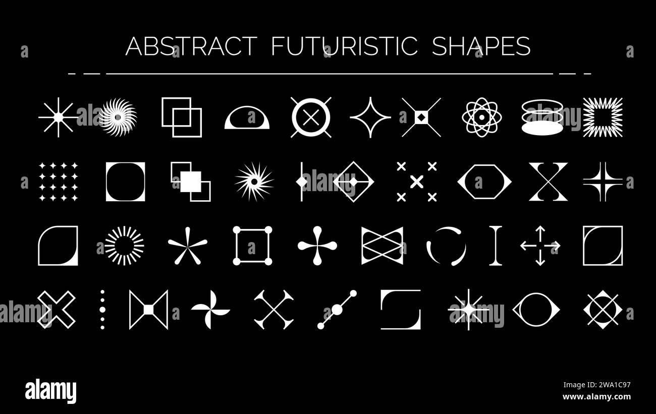 Brutalismo astratto forme futuristiche e figure geometriche, set vettoriale monocromatico. Forme surreali e brutaliste creano una narrazione visiva all'avanguardia, spingendo i confini dell'innovazione del design Illustrazione Vettoriale