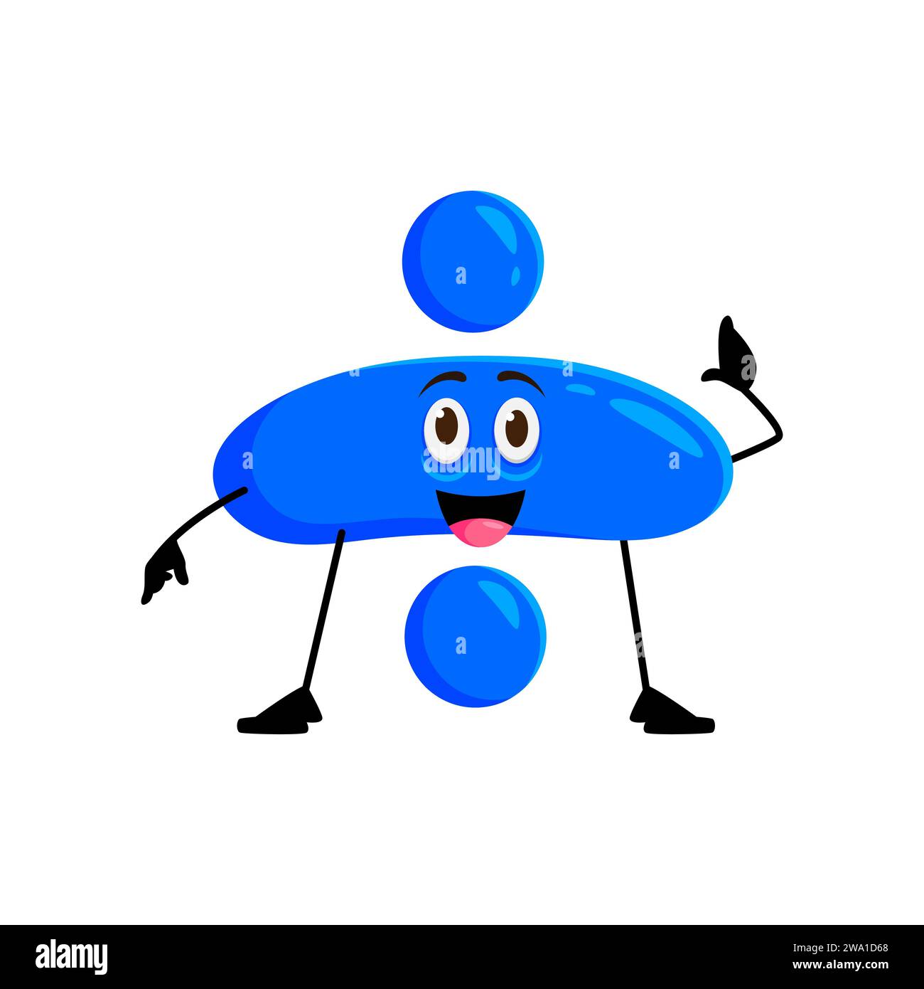 Numero matematico dei cartoni animati personaggio del segno di divisione con faccia divertente, icona vettoriale matematica per bambini. Carattere del segno di divisione matematico o simbolo matematico per l'algebra dei bambini e lo studio aritmetico o emoji matematico Illustrazione Vettoriale