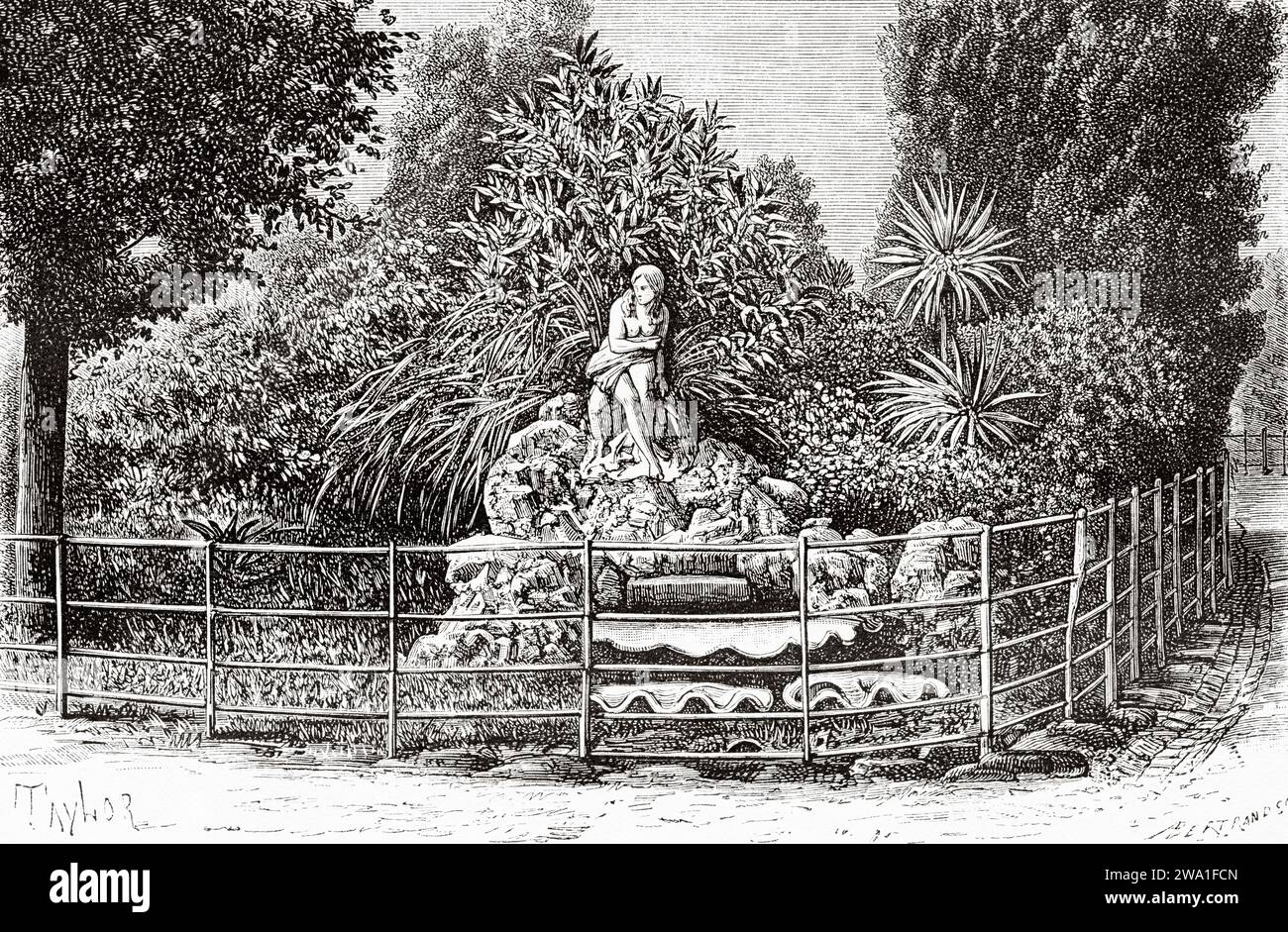 Fitzroy Gardens, Melbourne. Victoria, Australia. Sei mesi in Australia 1878 da Desire Charnay (1828 - 1915) incisione del vecchio XIX secolo da le Tour du Monde 1880 Foto Stock