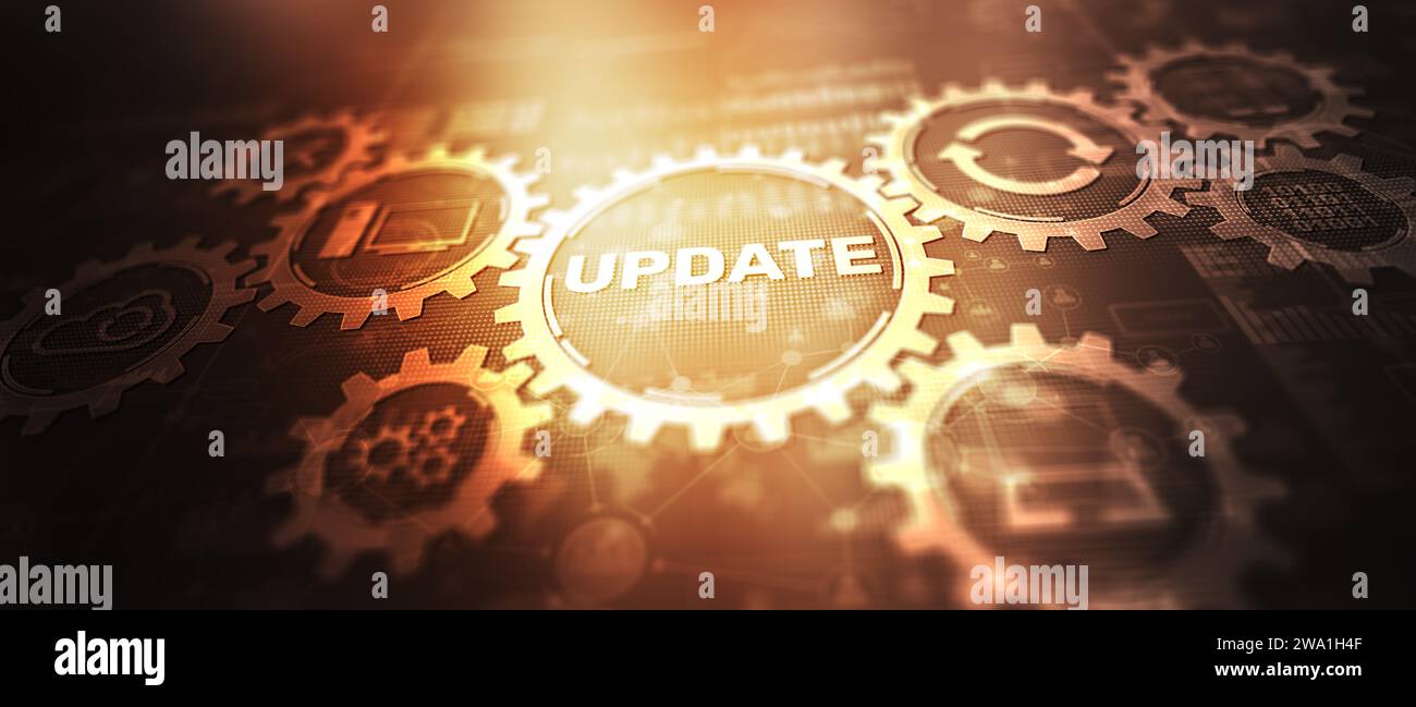 Aggiornamento del concetto di avanzamento. Icona di aggiornamento software sulla schermata virtuale Foto Stock