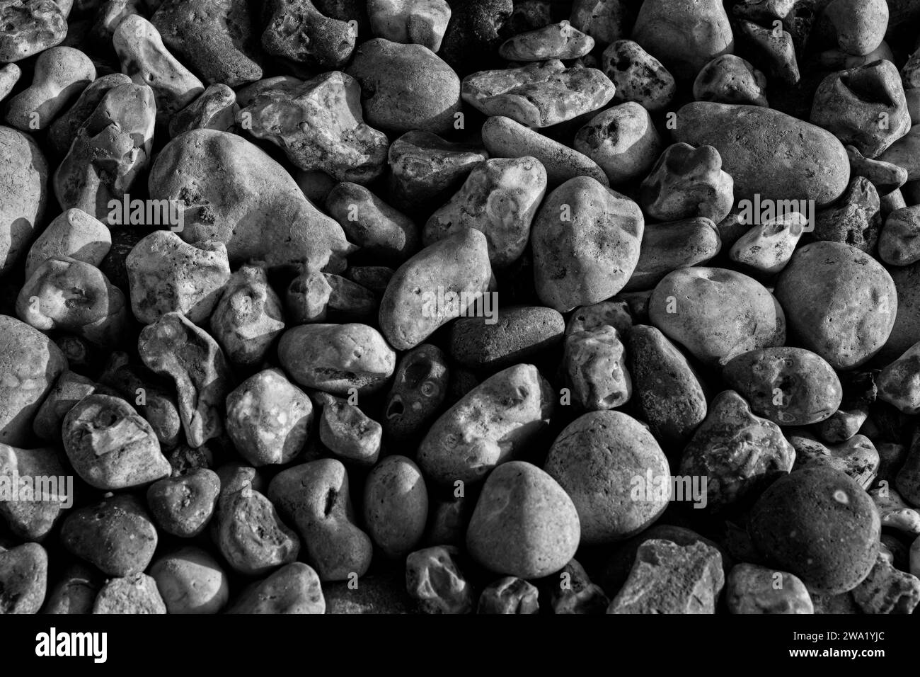 Dettagli di ciottoli e pietre su una spiaggia Foto Stock