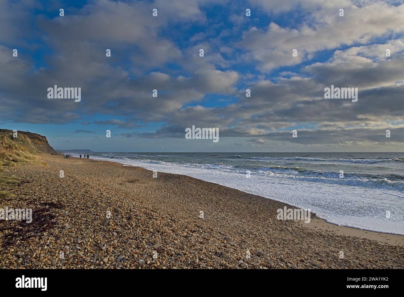 tempesta invernale e onde su una spiaggia Foto Stock
