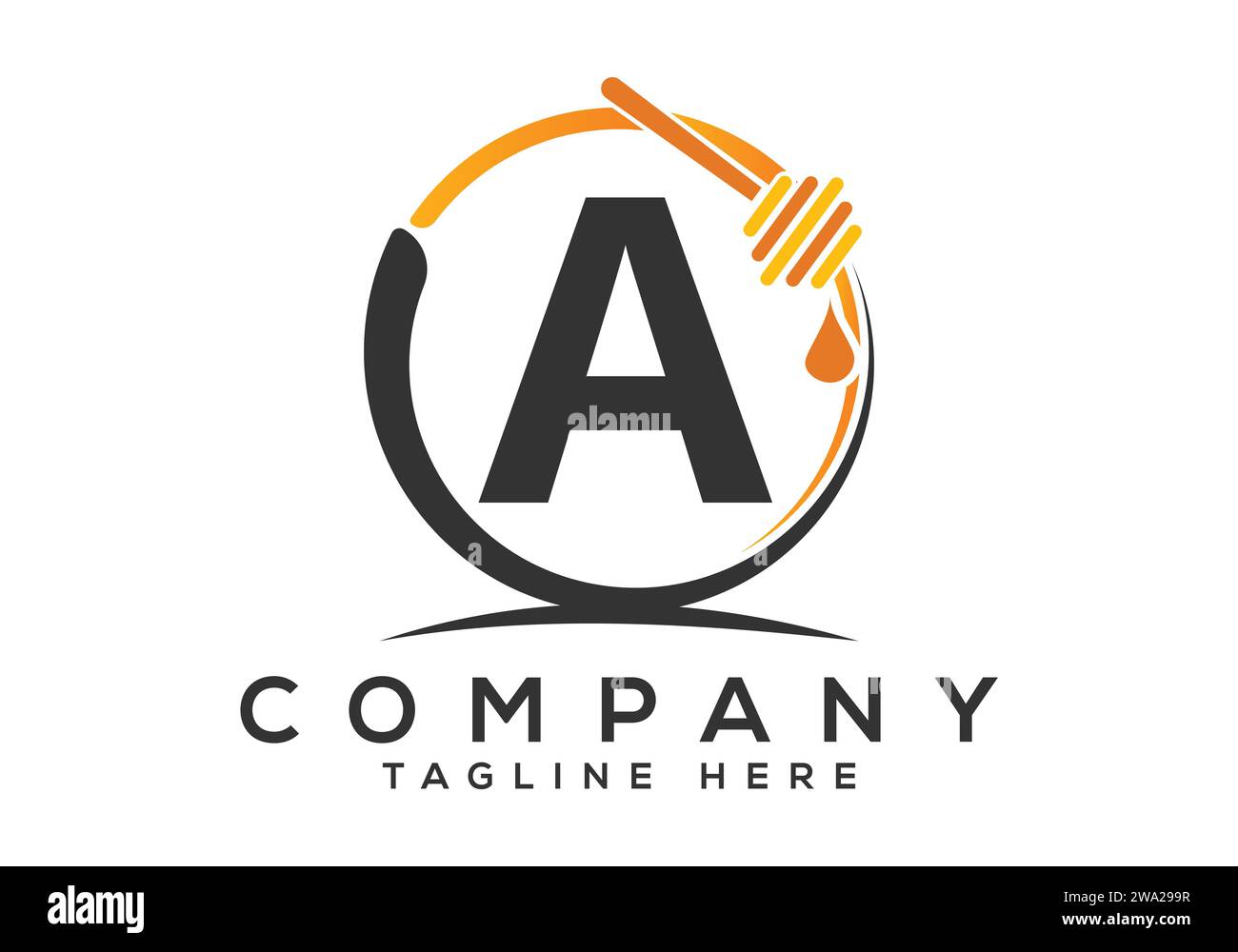 Logo delle api a nido d'ape con concetto di lettera. Illustrazione vettoriale del carattere con logo Honey Illustrazione Vettoriale