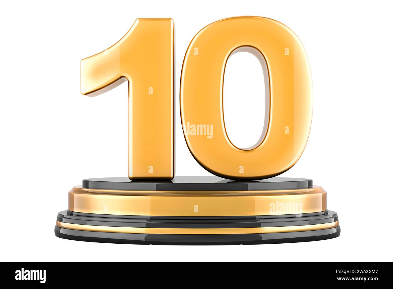 Golden 10, premio per il podio. Rendering 3D isolato su sfondo bianco Foto Stock