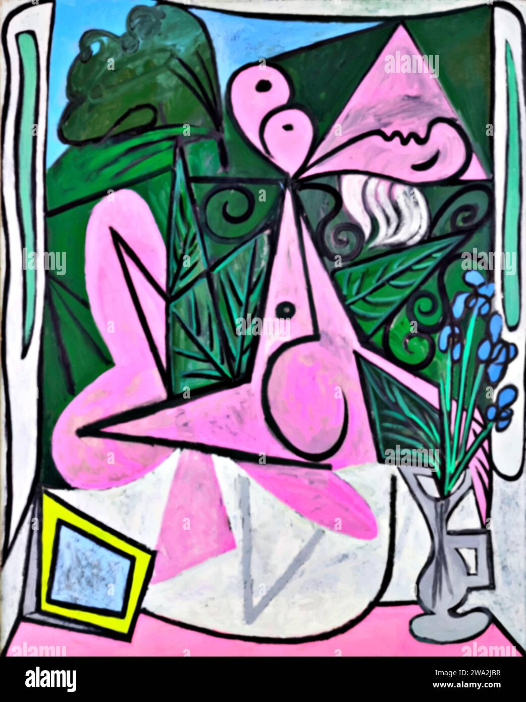 Nu au bouquet d'iris et au miroir, 1934 (Pittura) dell'artista Picasso, Pablo (1881-1973) spagnolo. Illustrazione Vettoriale