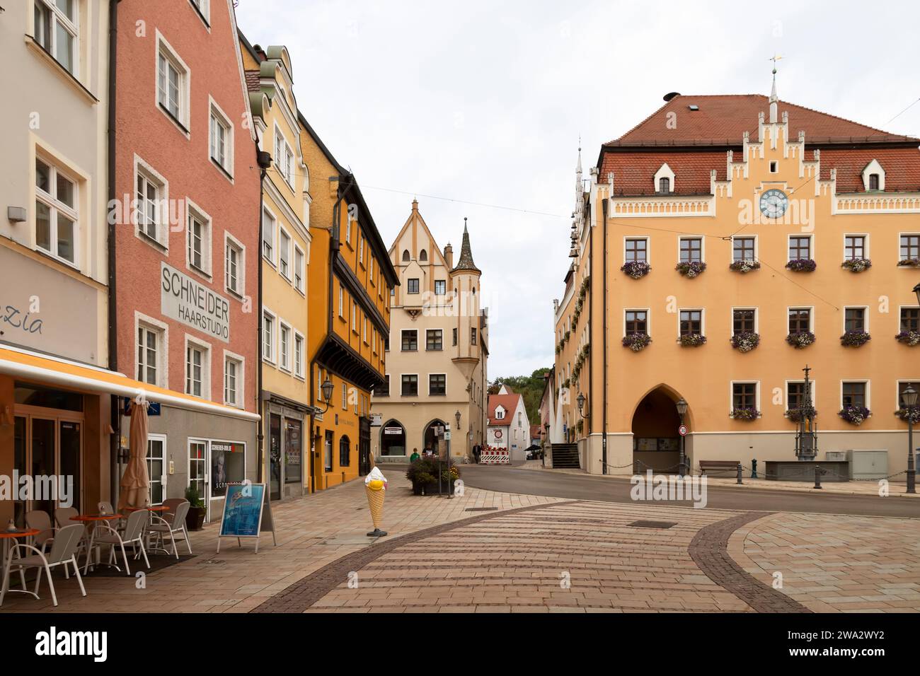 Municipio nella città turistica di Donauwörth in Baviera, Germania. Foto Stock