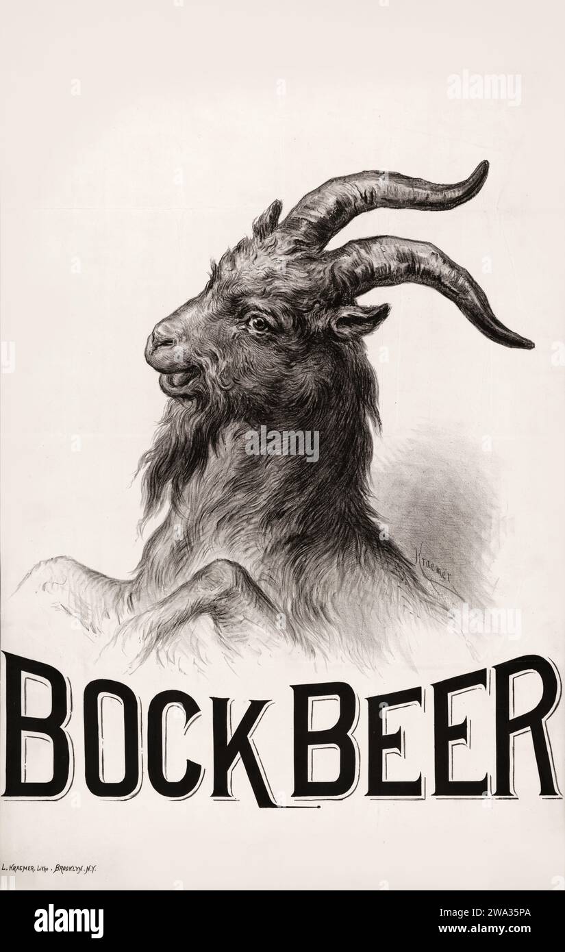 Bock Beer - poster pubblicitario di birra vecchia e antica, 1880 Foto Stock