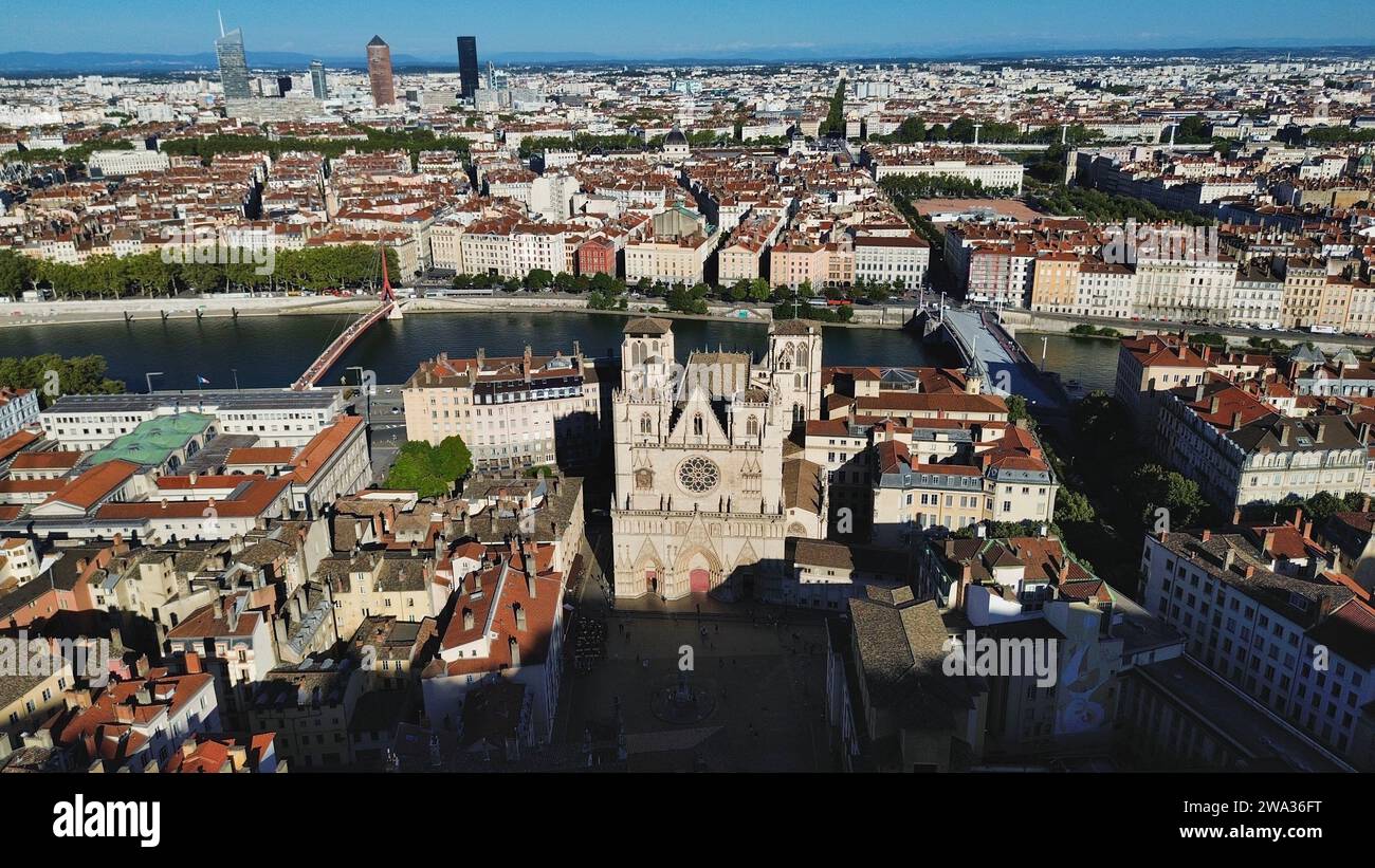 Foto drone Cattedrale di Saint-Jean-Baptiste Lione Francia europa Foto Stock