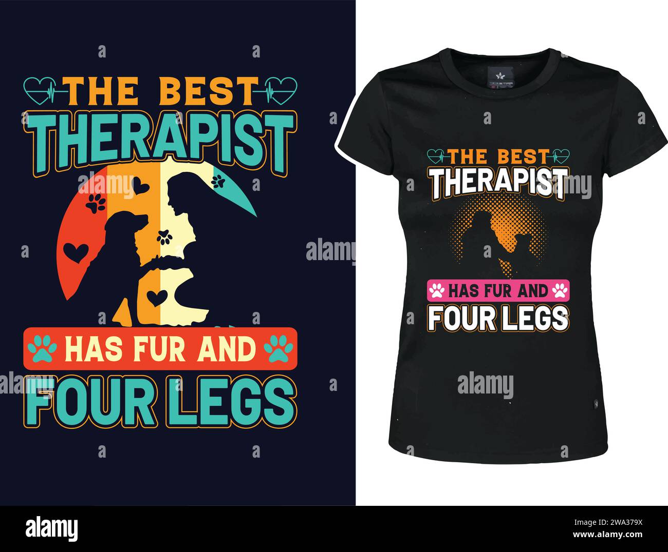 Il miglior terapista ha pelliccia e quattro gambe. T-shirt vintage rétro per cani, poster per gli amanti degli animali domestici, gli amanti degli animali e dei cani Illustrazione Vettoriale