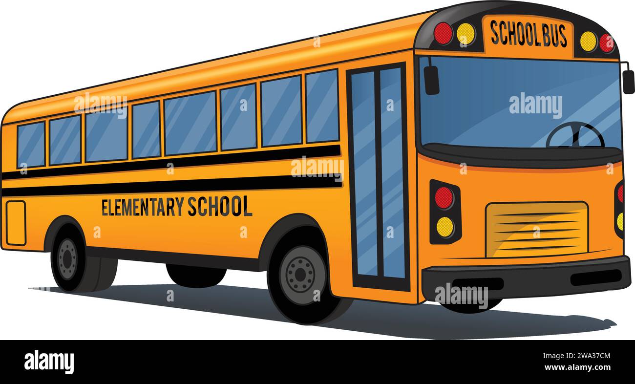 Illustrazione vettoriale scuolabus. Trasporto in autobus per la scuola elementare per bambini Illustrazione Vettoriale