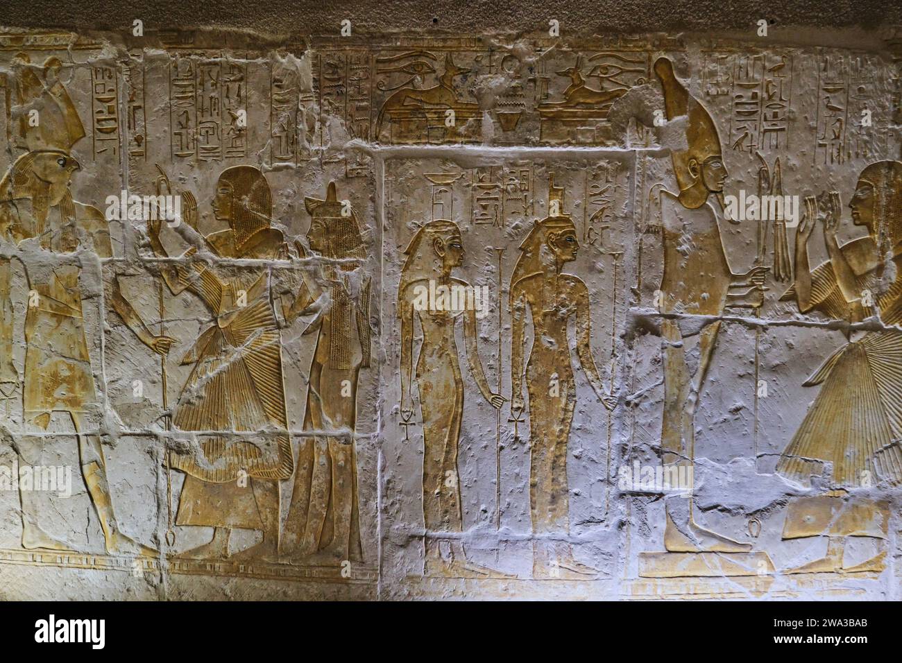Saqqara, Egitto - 2 gennaio 2024: Tomba di Maya che fu il Tesoriere di Tutankhamon e Horemheb, dinastia 18, tra il 1330 e il 1310 a.C. Foto Stock