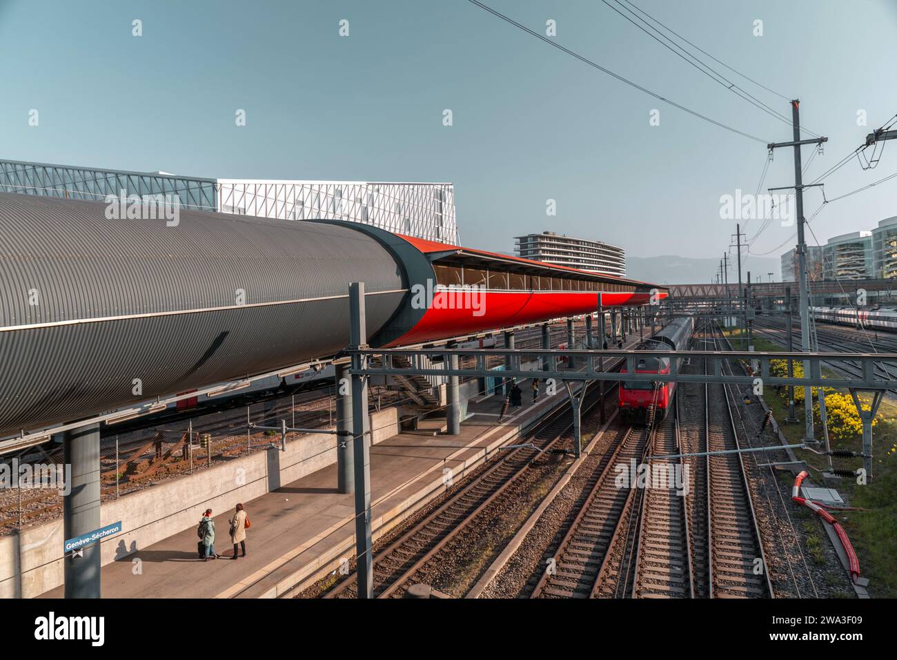 Ginevra, Svizzera - 25 marzo 2022: La stazione ferroviaria di Ginevra-Secheron è una stazione ferroviaria situata nel comune di Ginevra, nel cantone svizzero di Ginevra Foto Stock