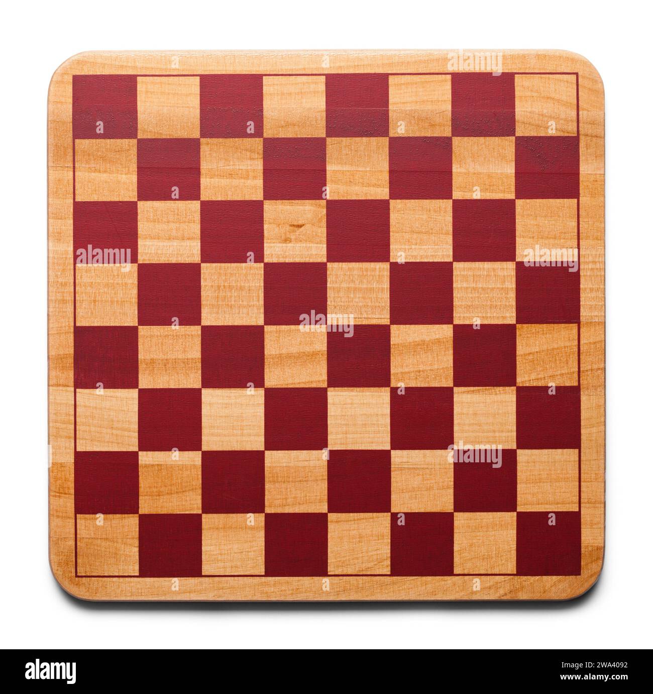 Tagliere da scacchi in legno su bianco. Foto Stock