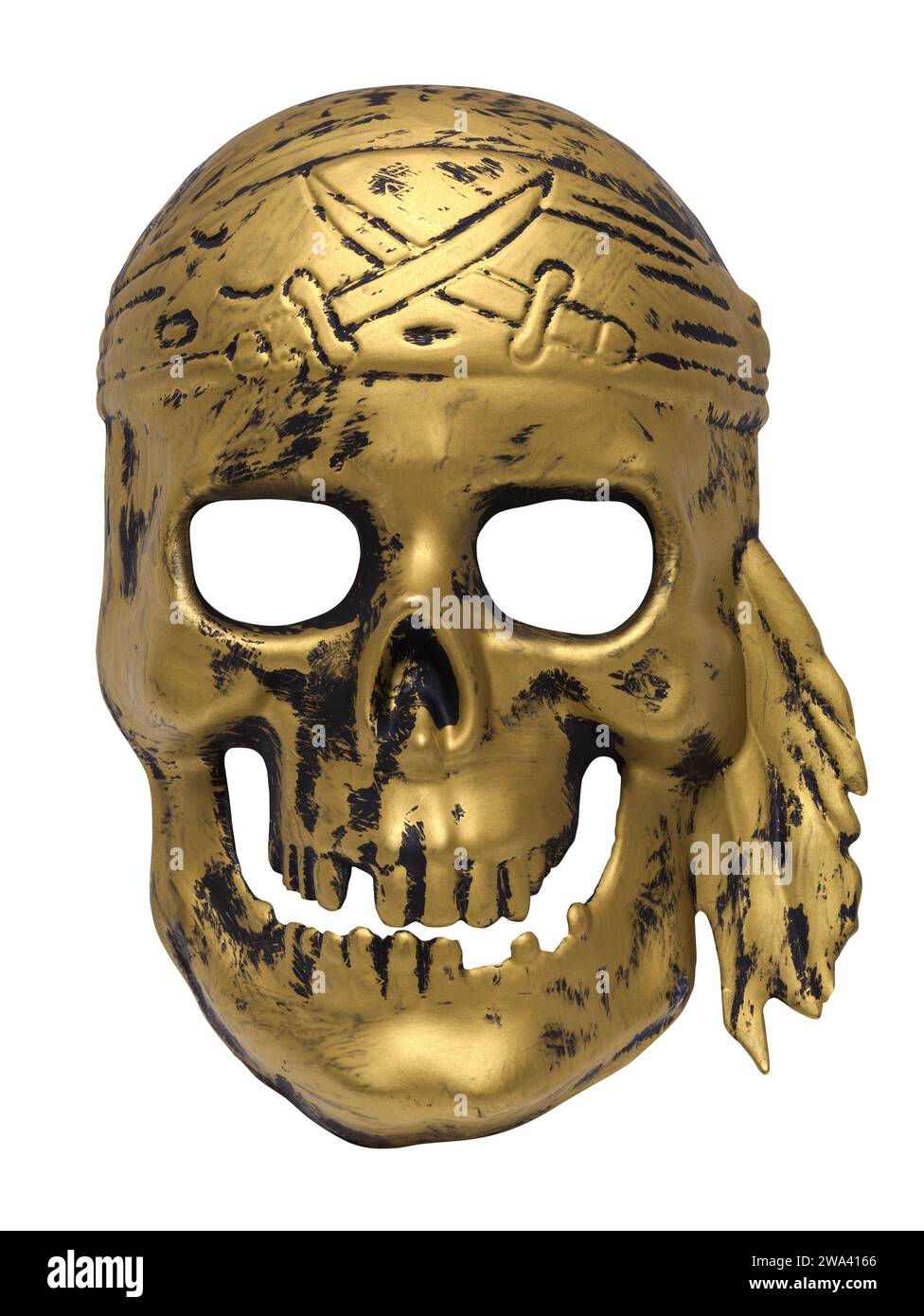 Maschera teschio oro ritagliata su bianco. Foto Stock