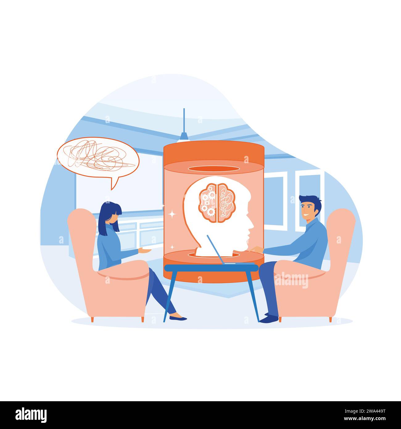 Concetto di psicologia, psicoterapia e consulenza psichiatrica. illustrazione moderna a vettore piatto Illustrazione Vettoriale