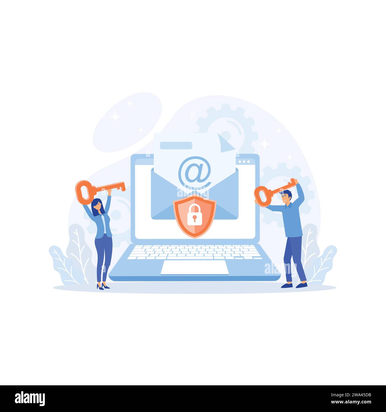 Crittografia e-mail. Protezione dei dati del computer, illustrazione moderna a vettore piatto Illustrazione Vettoriale