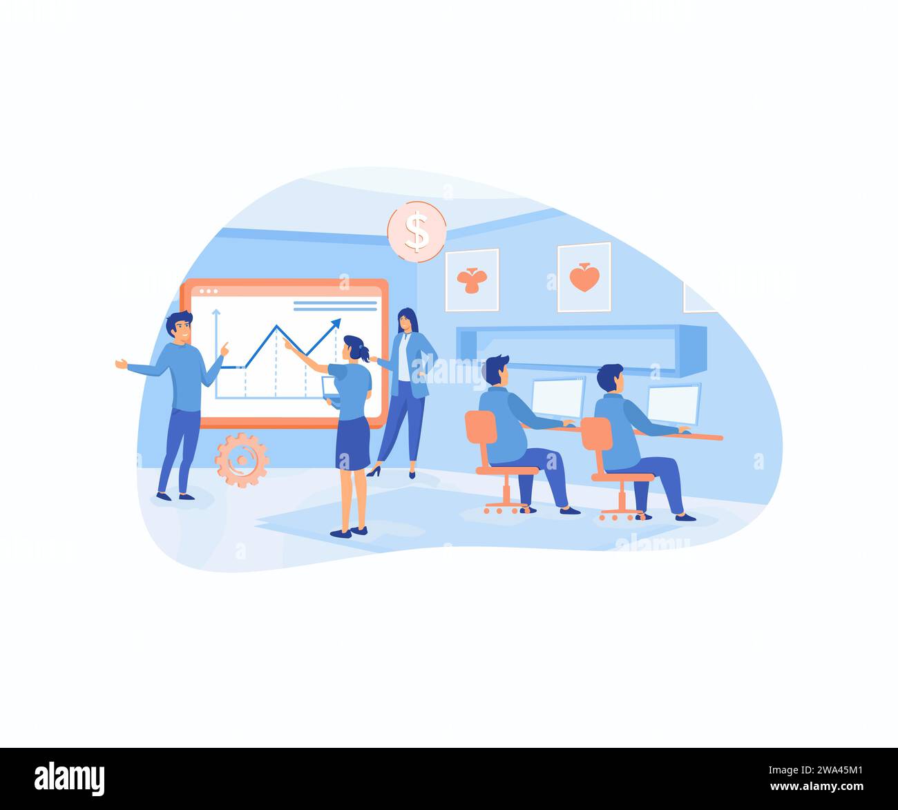 Concetto di ottimizzazione dei costi. Idea di strategia finanziaria e di marketing. Equilibrio tra costi e redditi, illustrazione moderna a vettore piatto Illustrazione Vettoriale