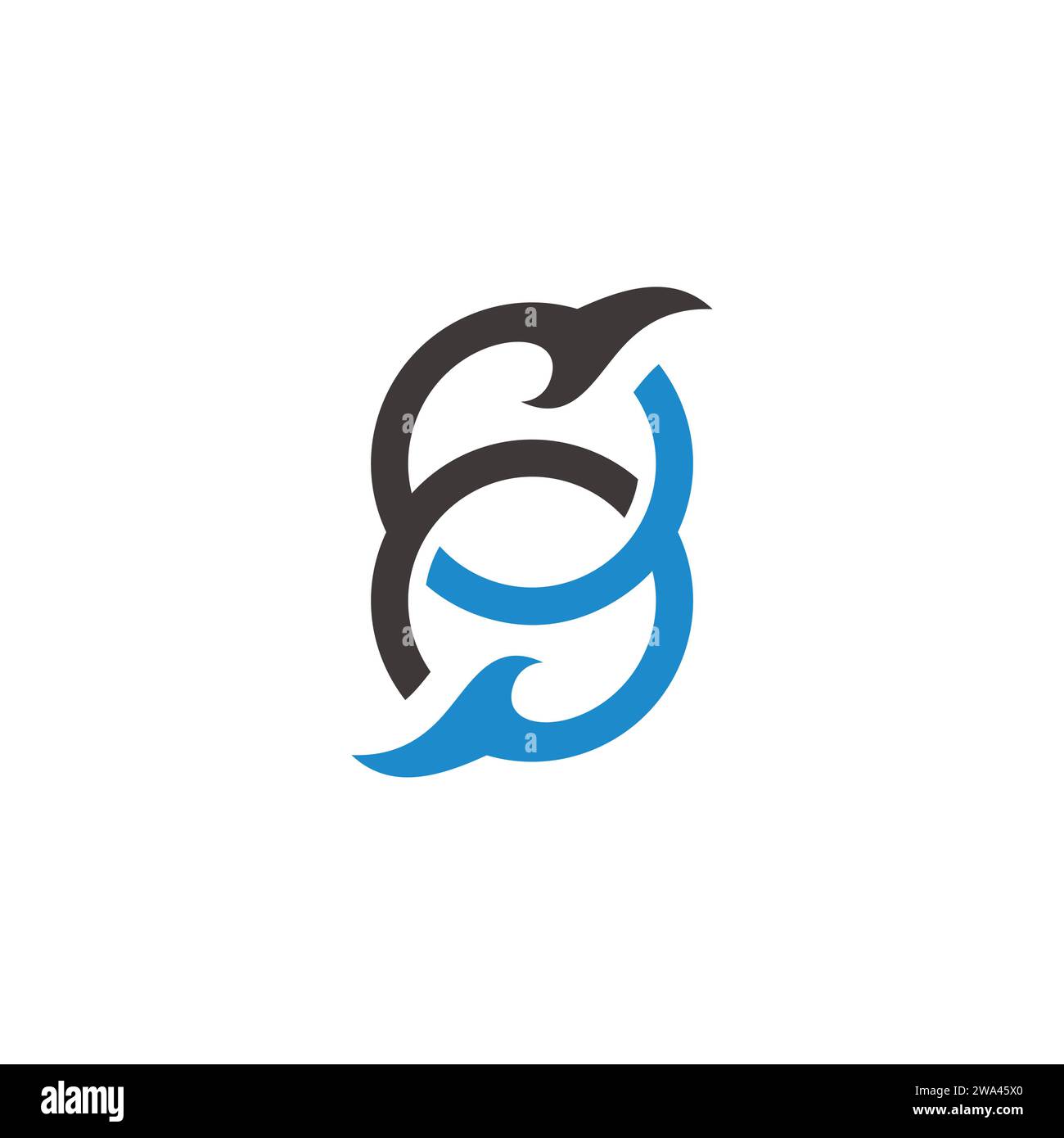 coda di delfino a balena con logo semplice collegato all'acqua blu Illustrazione Vettoriale