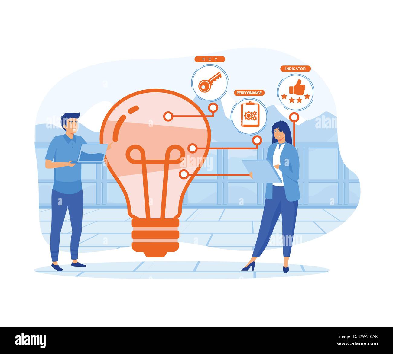 Acronimo di KPI Key Performance Indicator. illustrazione moderna a vettore piatto Illustrazione Vettoriale