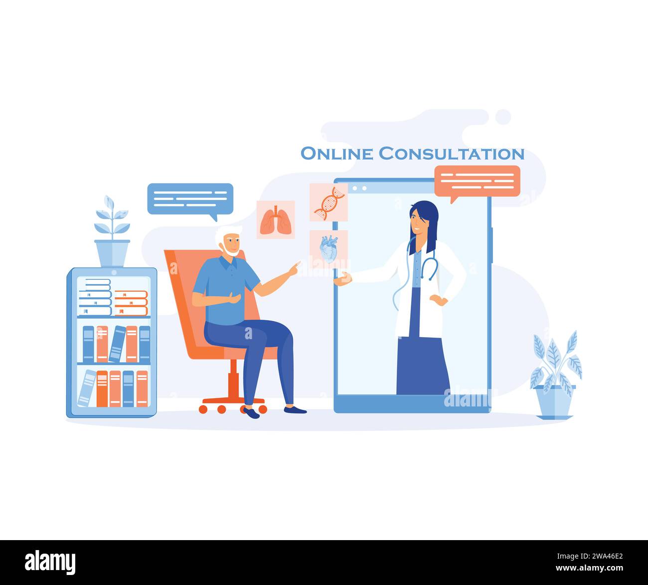 Servizio o piattaforma online di medicina. Specialista sanitario, medicina moderna trattamento, esperienza e diagnostica. illustrazione moderna a vettore piatto Illustrazione Vettoriale