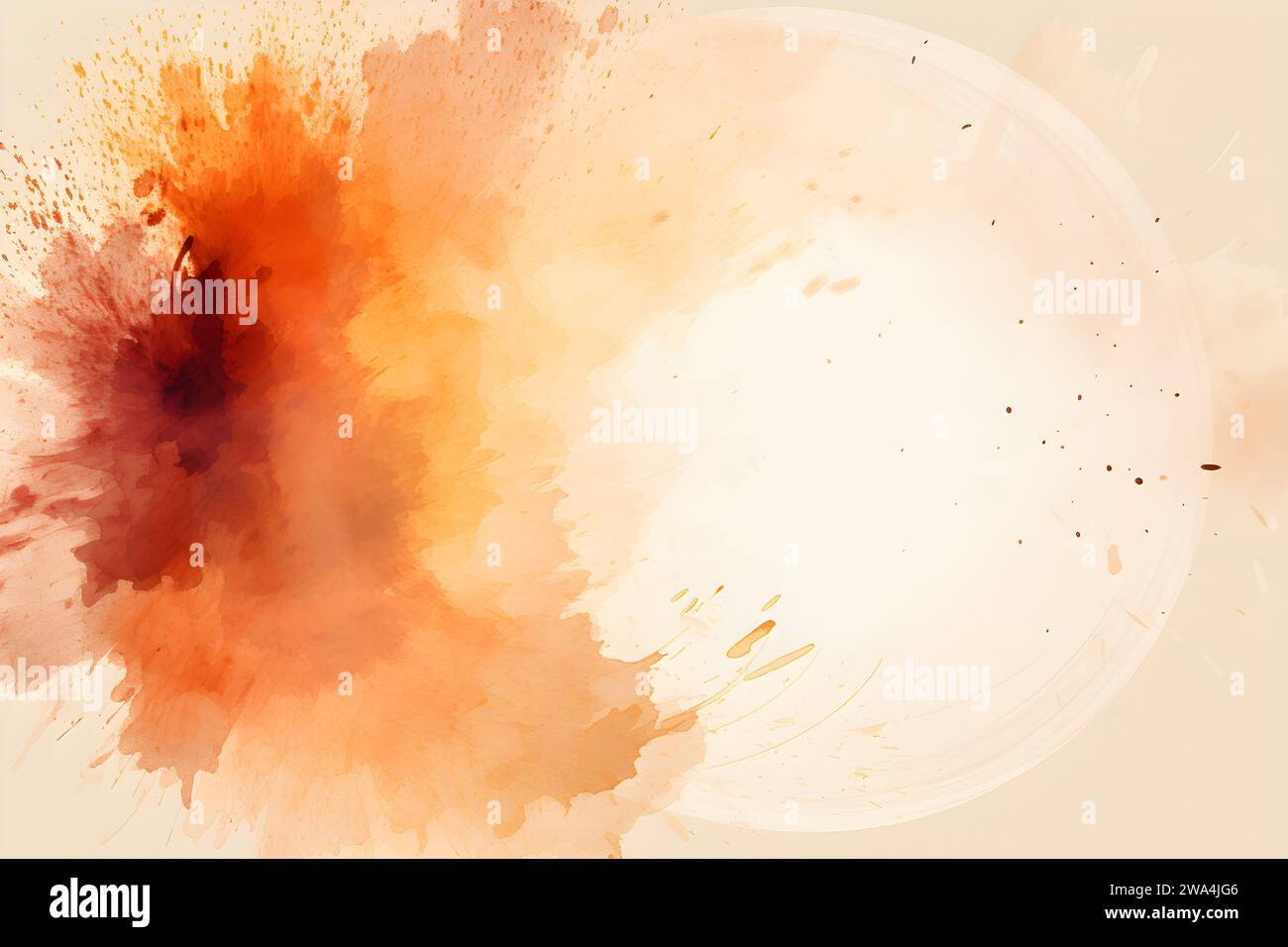 Disegno del bordo dello sfondo con splash di acquerello beige con spazio di copia per il testo nella cornice circolare Foto Stock