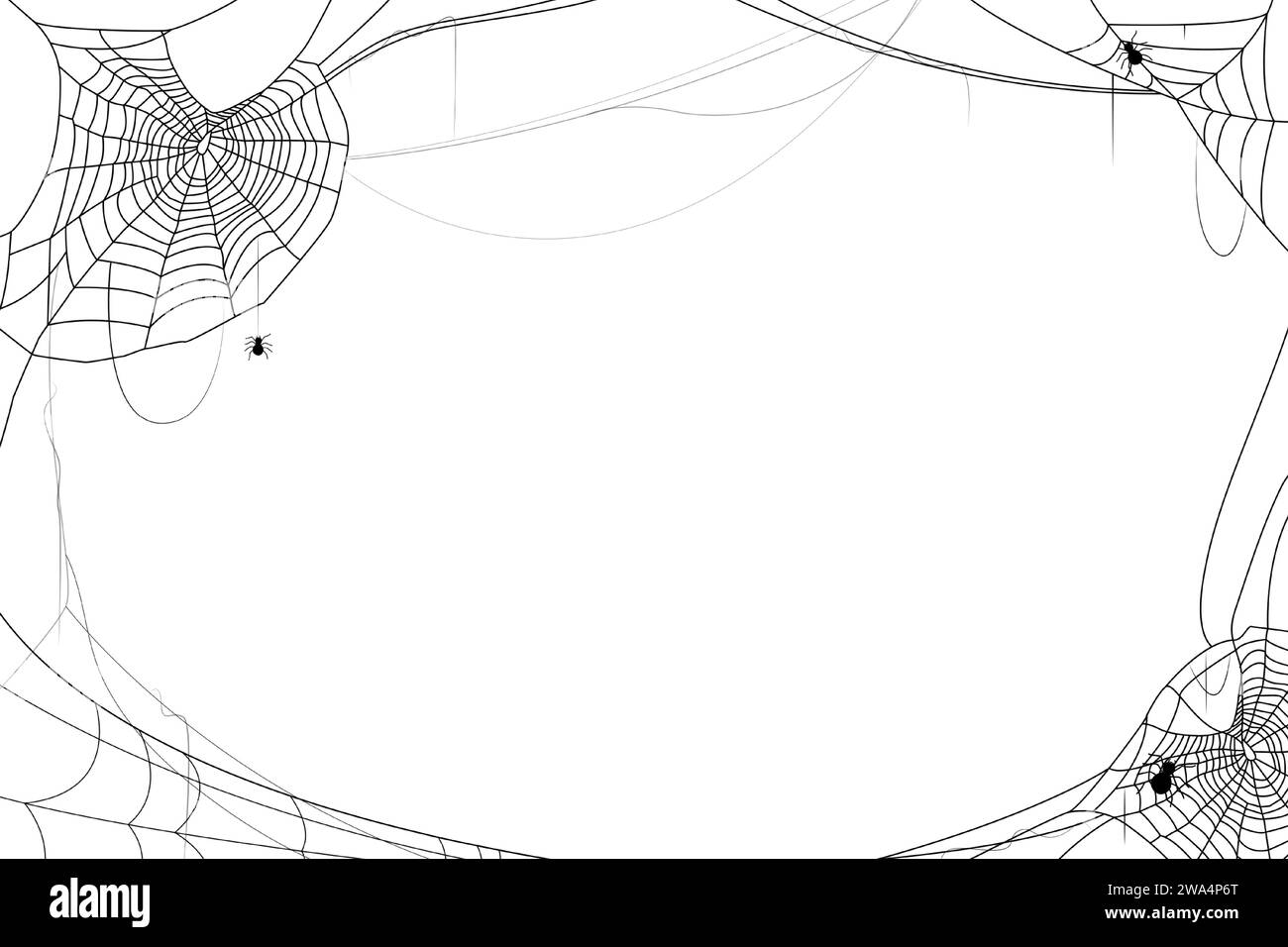 Spider Web disegno del bordo dello sfondo di halloween con spazio di copia su sfondo bianco, illustrazione vettoriale Illustrazione Vettoriale