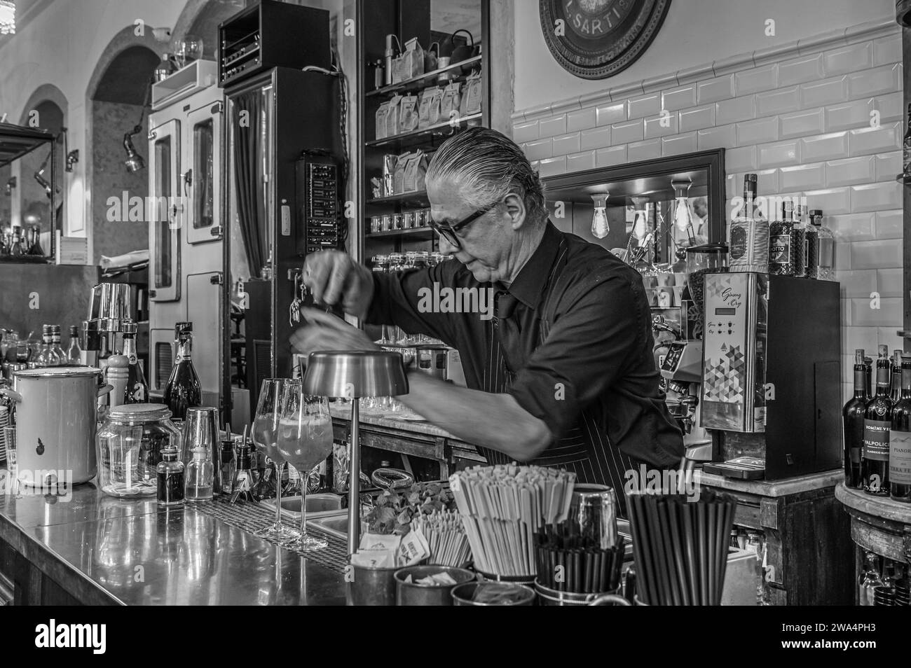 All'interno dello storico bar "Danieli" di Bassano del Grappa, Veneto, Italia, Europa, Foto Stock