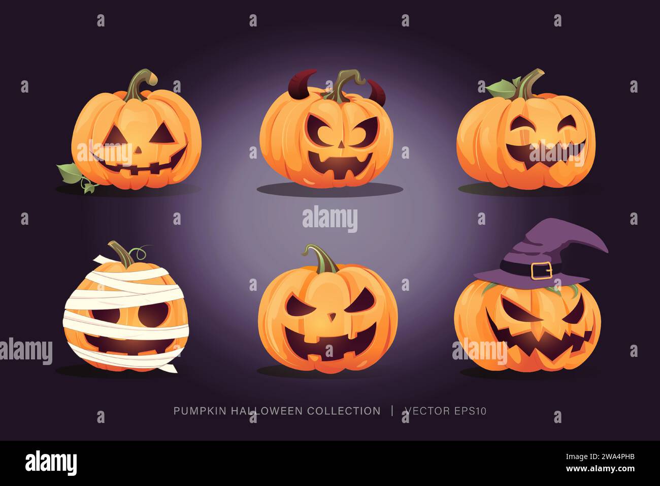 Jack o lanterna Halloween Pumpkin design vettoriale Set di quattro Illustrazione Vettoriale