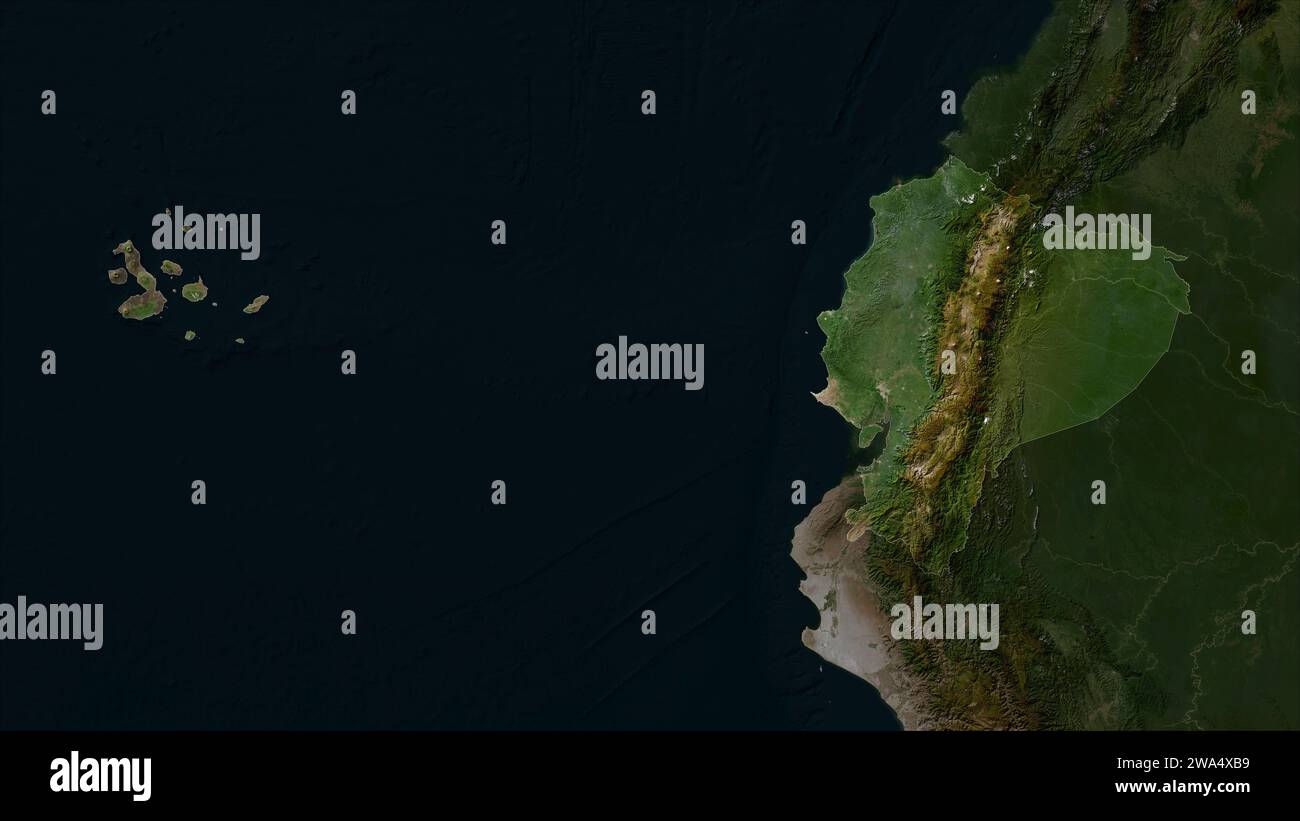 Ecuador con le isole Galapagos evidenziate su una mappa satellitare a bassa risoluzione Foto Stock