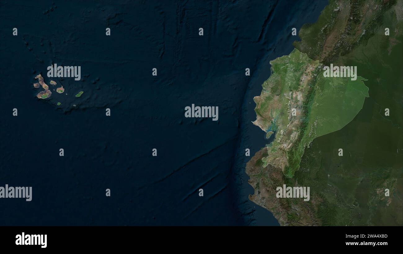Ecuador con le isole Galapagos evidenziate su una mappa satellitare ad alta risoluzione Foto Stock