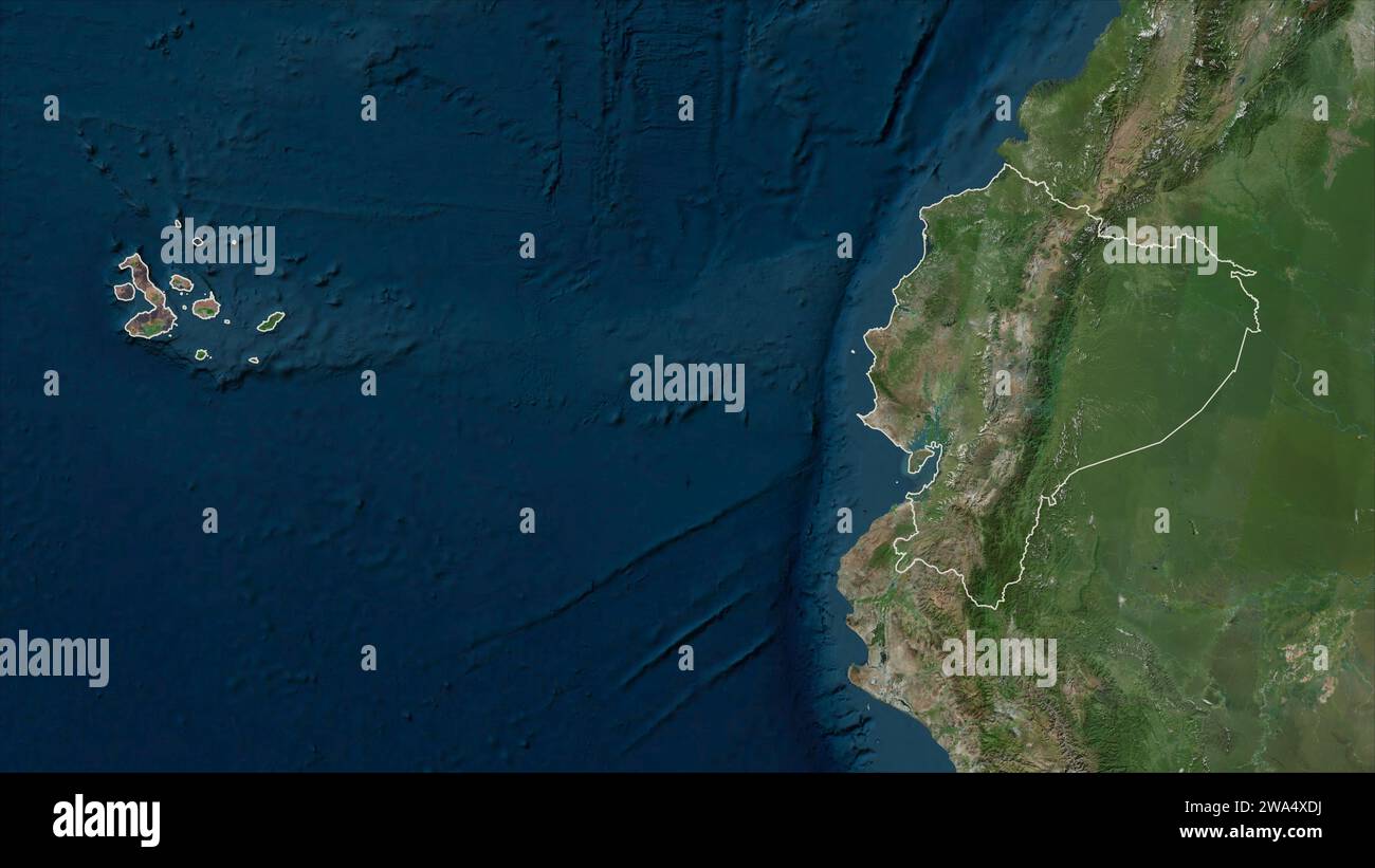 Ecuador con le isole Galapagos delineate su una mappa satellitare ad alta risoluzione Foto Stock