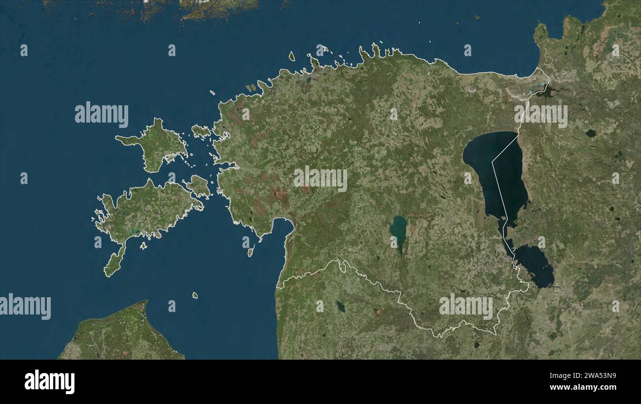 Estonia delineata su una mappa satellitare ad alta risoluzione Foto Stock