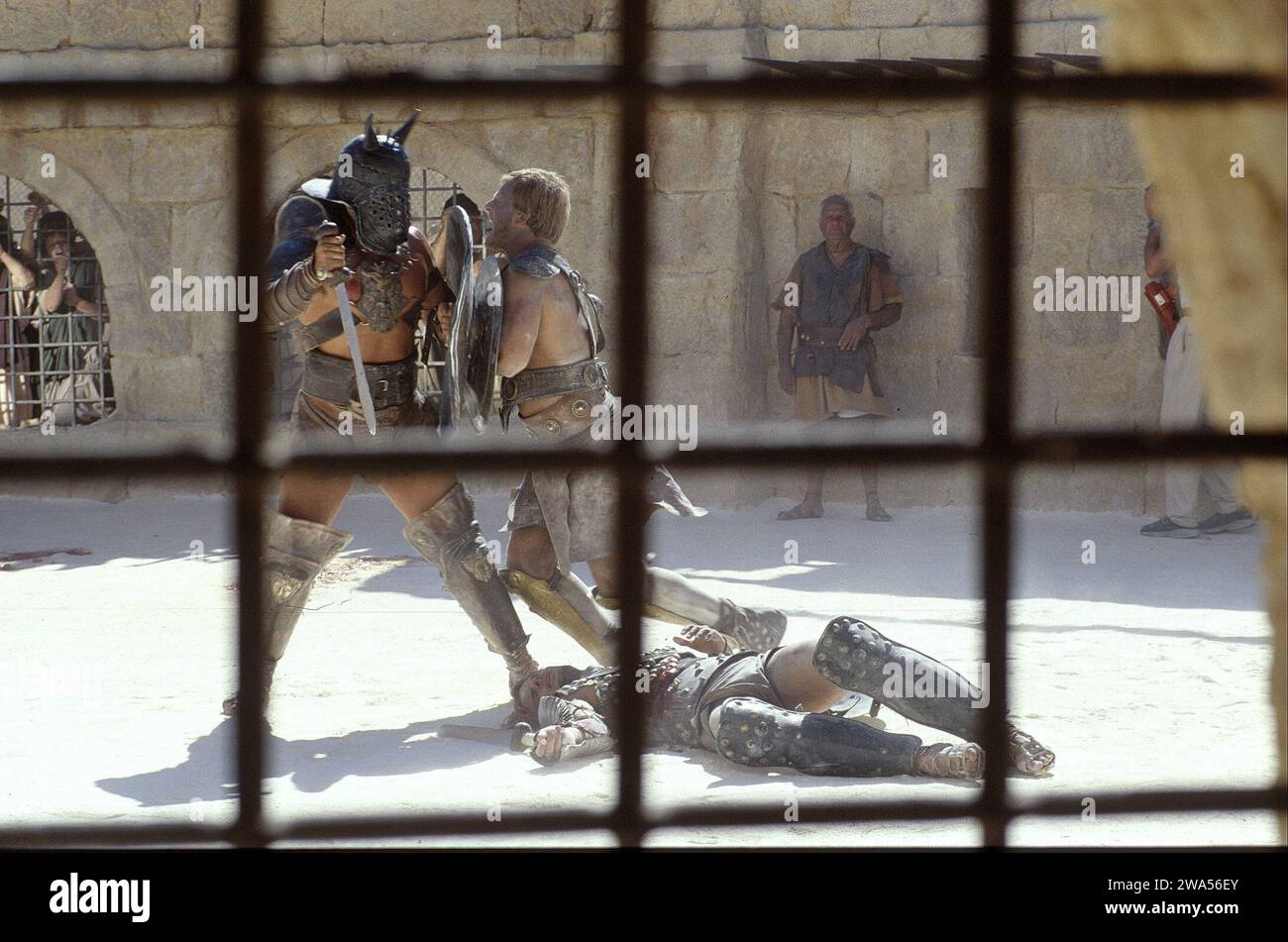 Szenen aus dem Fernsehfilm Held der Gladiatoren Koproduktion von RTL und ORF vom Regisseur Jorgo Papavassiliou, 2003 zu sehen: Stephan Luca und Henning Baum in einer Kampfzene mit Dierk Prawdzik (Lagos) Foto Stock