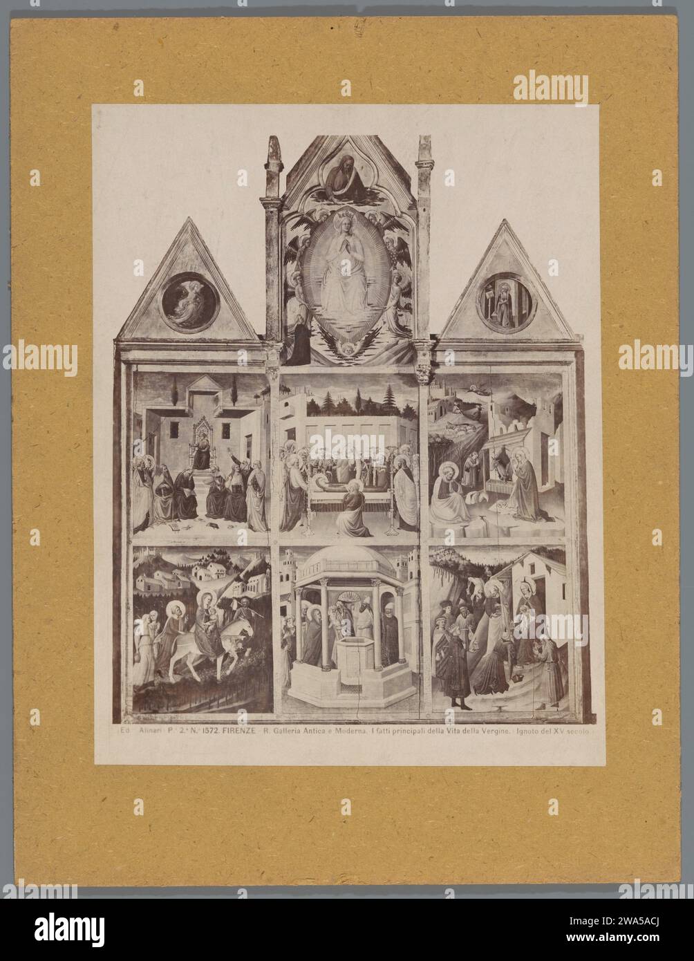 Produzione fotografica di un dipinto, che rappresenta i fatti più importanti della vita di Maria, c. 1875 - c. 1900 Fotografia Galleria dell'Accademiaafter dipinto di: Firenze cartoncino. Supporto fotografico albumen stampa serie di scene dalla Life of Mary Accademy's Gallery Foto Stock