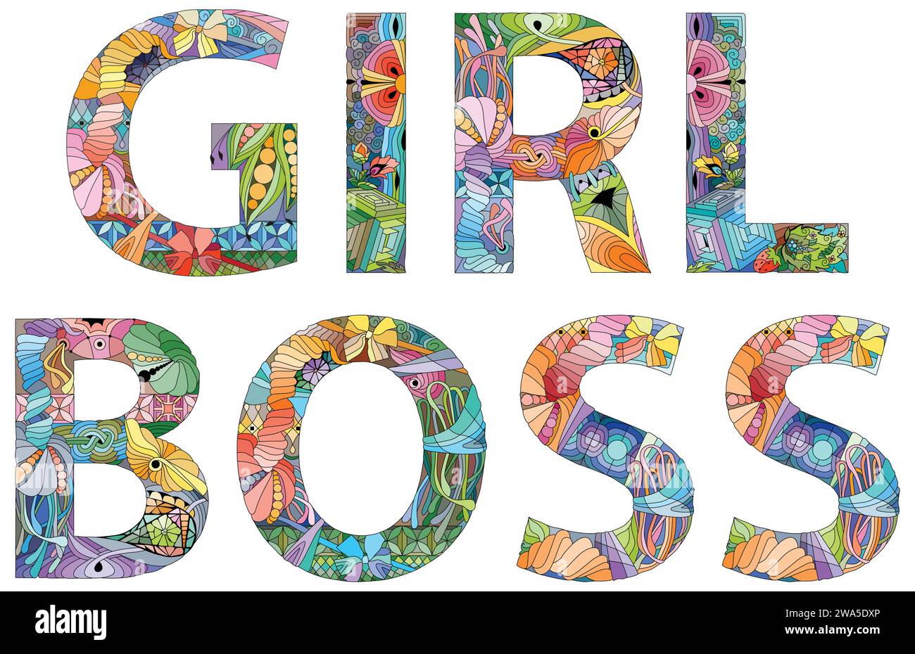 Design artistico dipinto a mano. Illustrazione disegnata a mano parole RAGAZZA BOSS per t-shirt e altre decorazioni Illustrazione Vettoriale