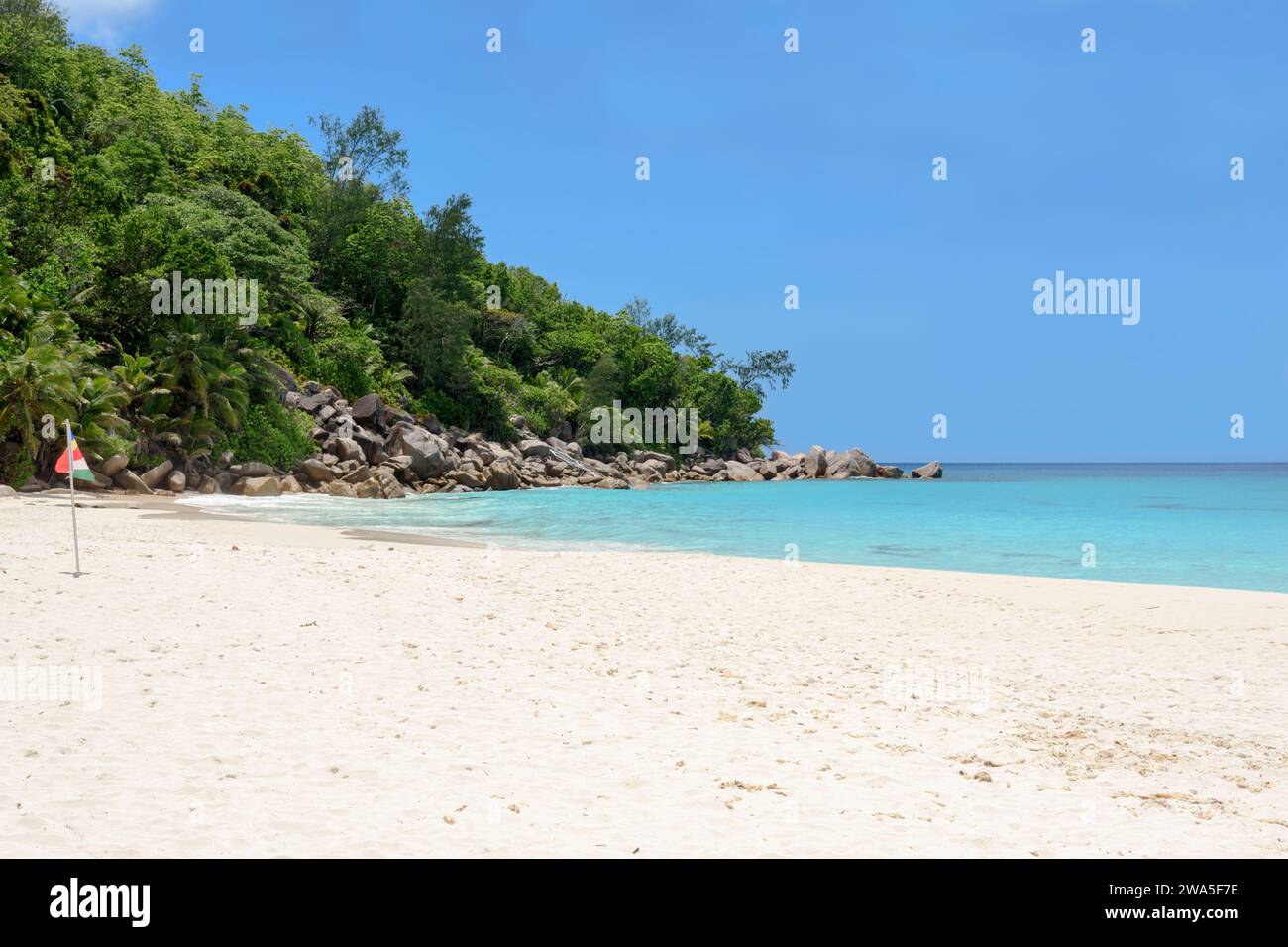Spiaggia di Anse Georgette, Isola di Praslin, Seychelles, Oceano Indiano Foto Stock