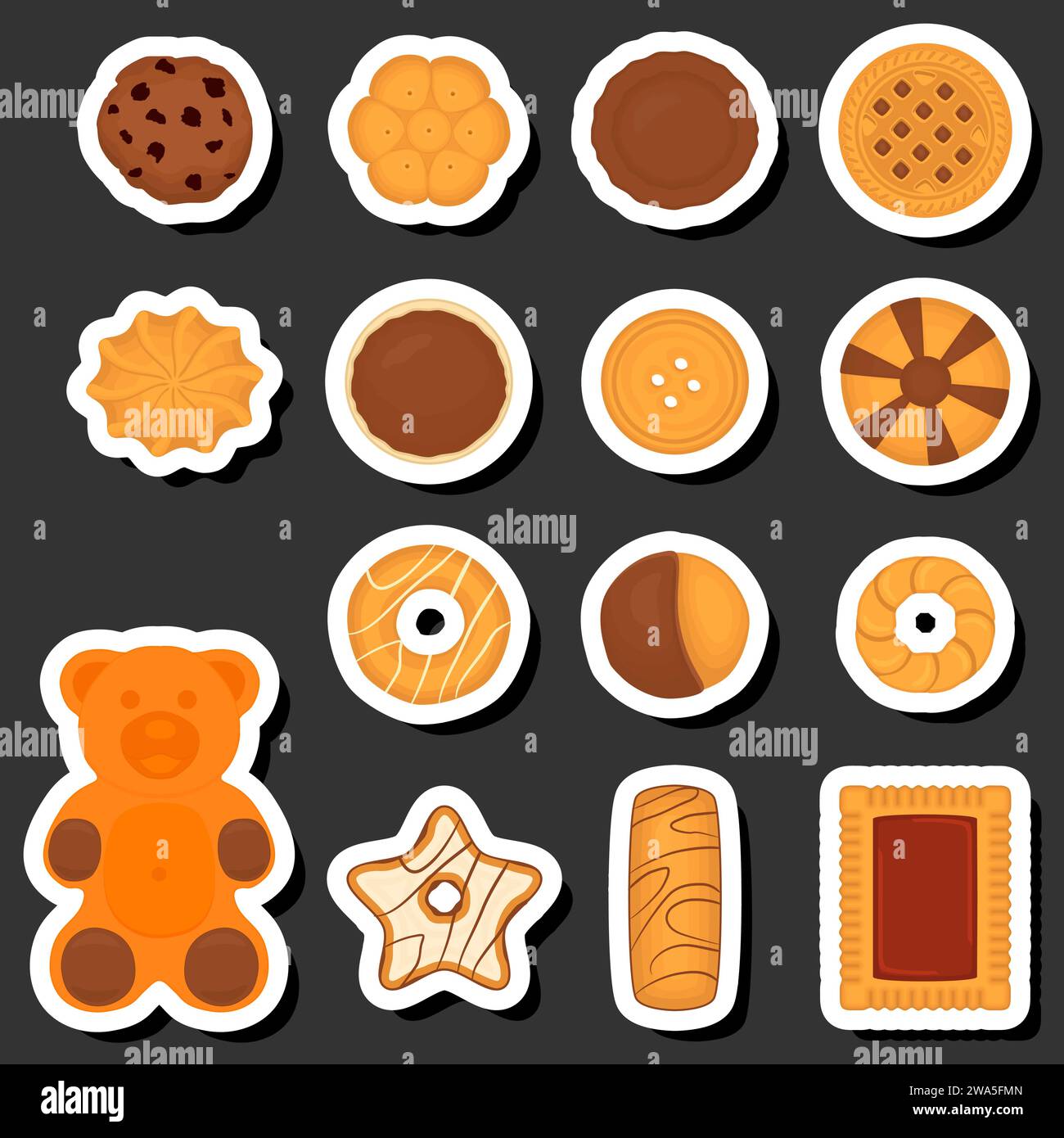Illustrazione a tema: Biscotti freschi, dolci e gustosi, composti da vari ingredienti, biscotti di diversi alimenti commestibili, biscotti di design questo pasto fresco per re Illustrazione Vettoriale