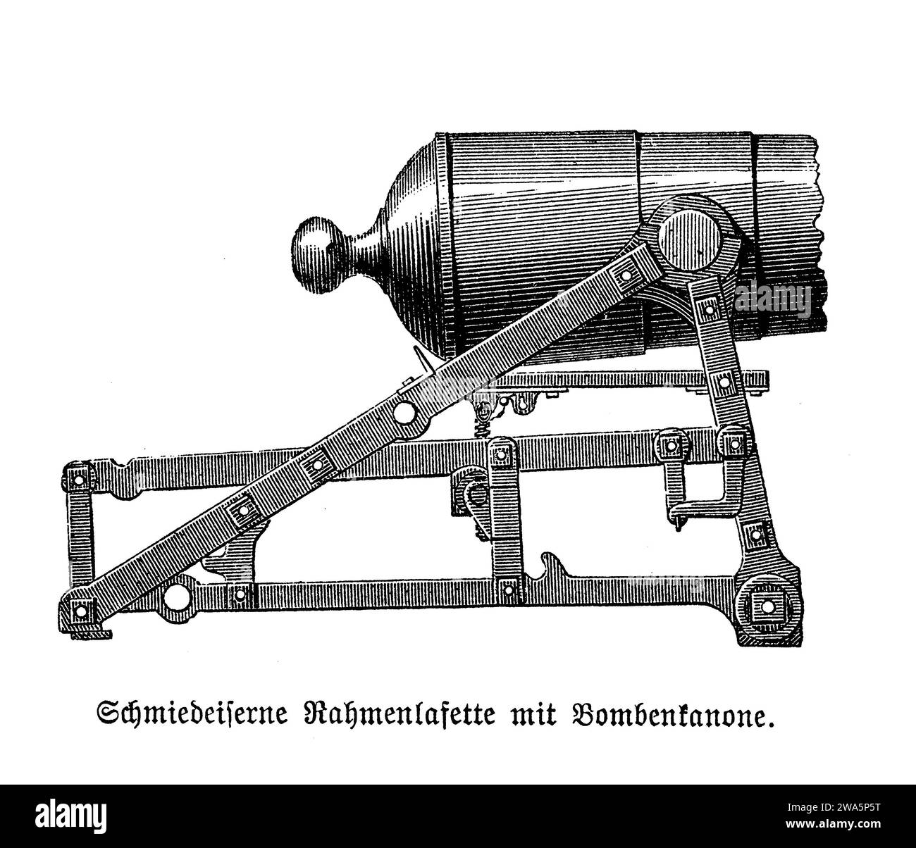 Struttura in ferro battuto con cannone montato, dettaglio XIX secolo Foto Stock