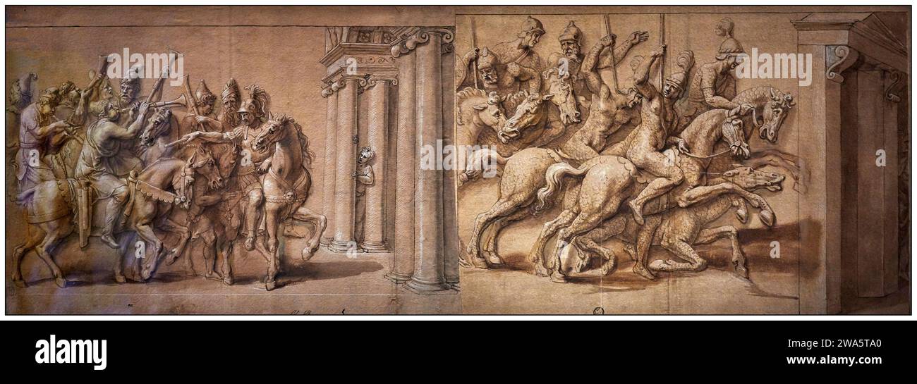 Trionfo di un imperatore romano - disegno su carta - cerchia di Giulio Romano - XVI secolo - Parigi, Museo du Louvre , Departement des Arts Graphique Foto Stock