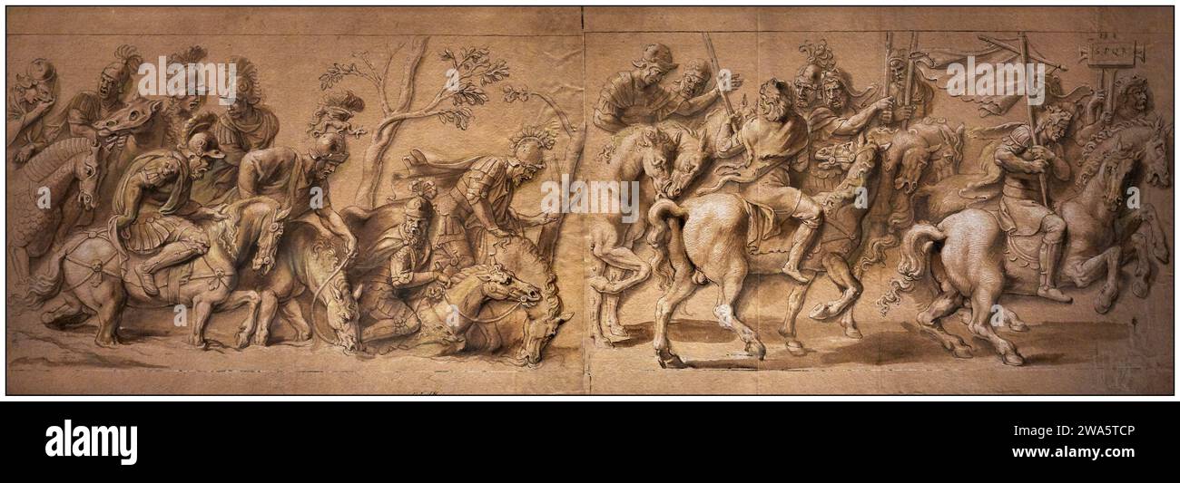 Trionfo di un imperatore romano - disegno su carta - cerchia di Giulio Romano - XVI secolo - Parigi, Museo du Louvre , Departement des Arts Graphique Foto Stock