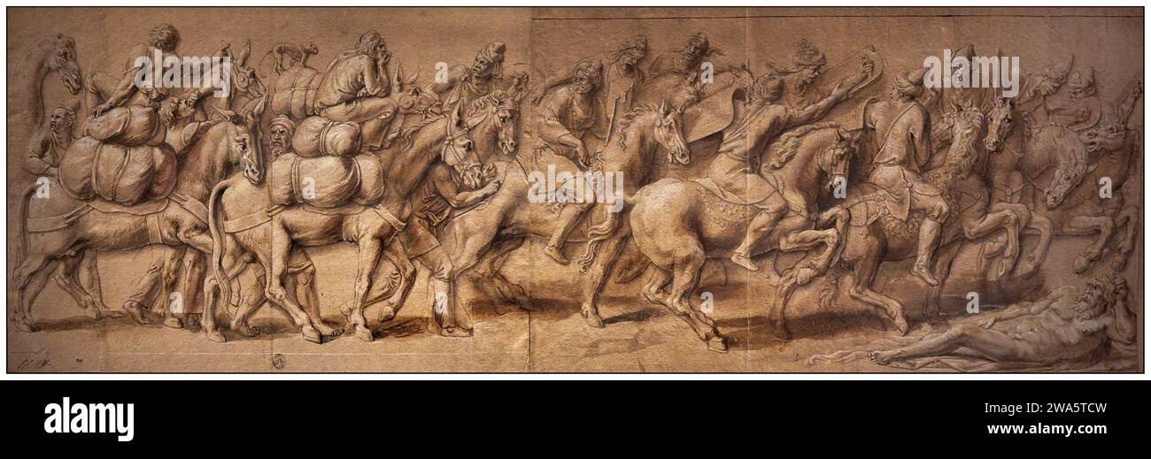 Trionfo di un imperatore romano - disegno su carta - cerchia di Giulio Romano - XVI secolo - Parigi, Museo du Louvre , Departement des Arts Graphique Foto Stock