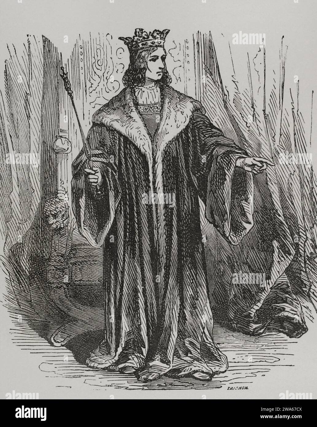 Luigi IX o Saint Louis (1214-1270). Re di Francia (1226-1270). Ritratto. Incisione di Trichon. Los Heroes y las Grandezas de la Tierra. Volume V. 1855. Foto Stock